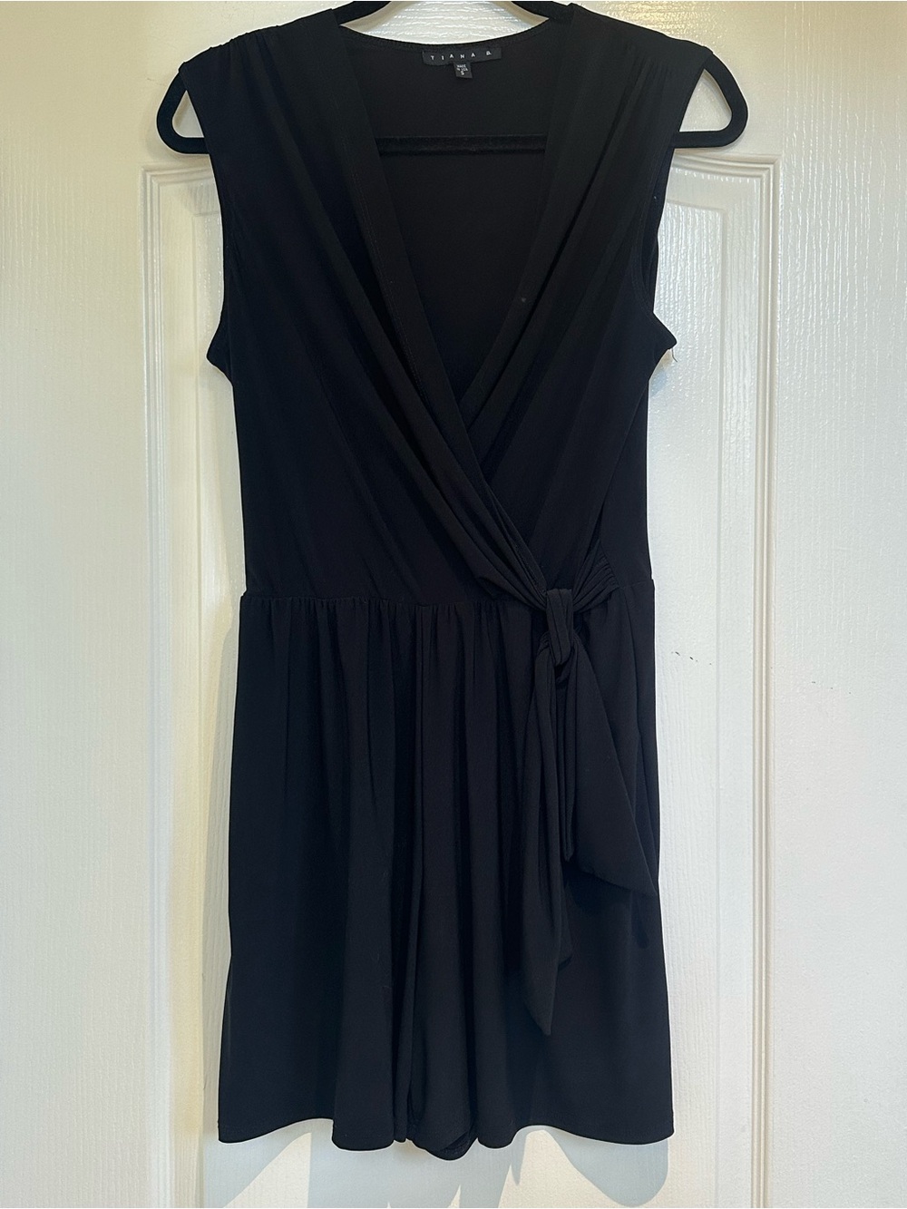 Ann Taylor Black Sleeveless Faux-Wrap Romper